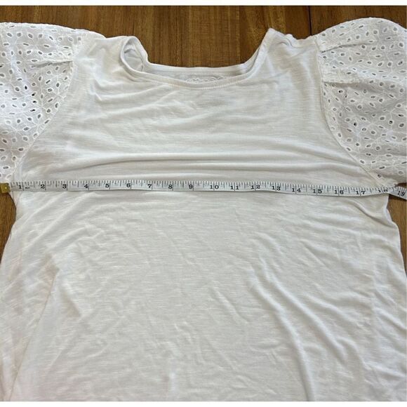 Cupio Eyelet Short Sleeve Blouse Top Round Neck Sz Medium White - Picture 6 of 7